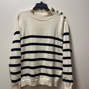 Kirundo Classic Breton Stripe Nautical Coastal Grandma Sweater, Sz L, White/Blue